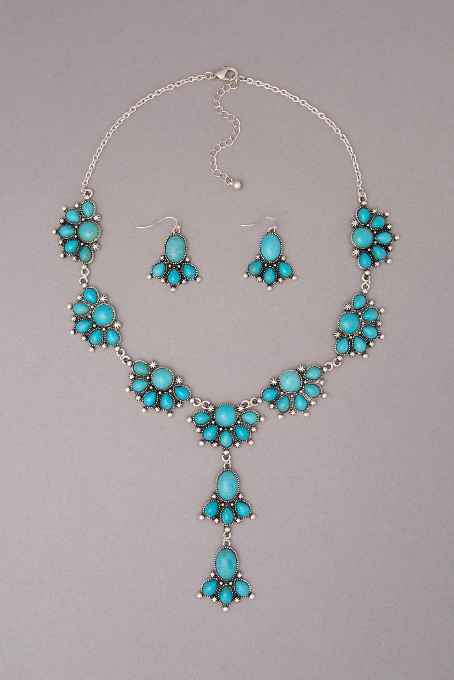 Leanna Y-Shaped Necklace Earring Set with Floral Clusters