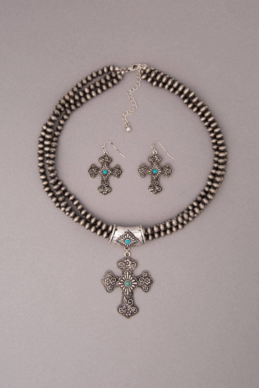 Jolie Multistrand Embellished Cross Pendant Ball Bead Necklace Set
