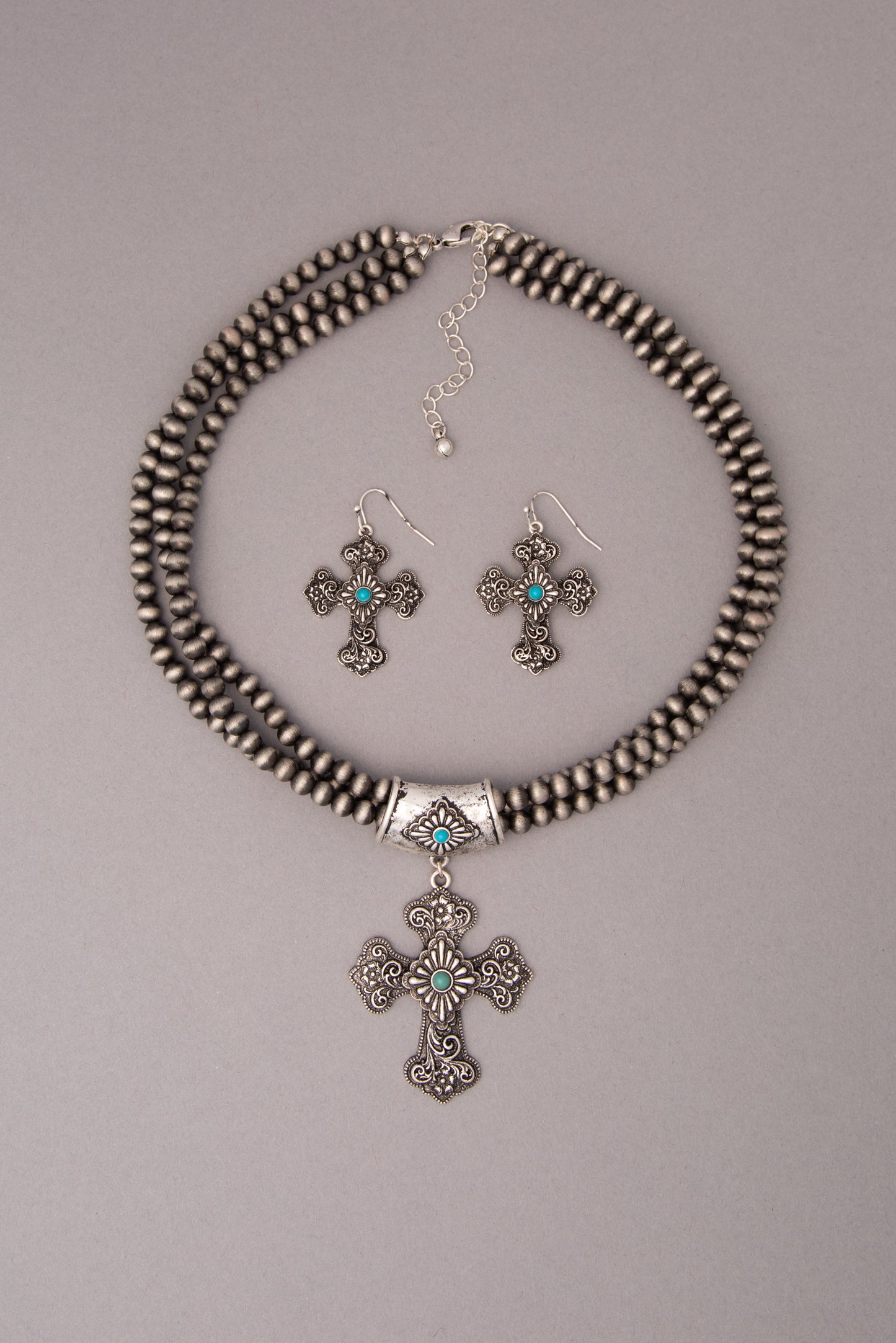 Jolie Multistrand Embellished Cross Pendant Ball Bead Necklace Set