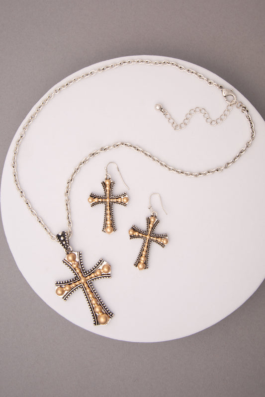 Naya Bubble Cross Pendant Chain Link Necklace Set