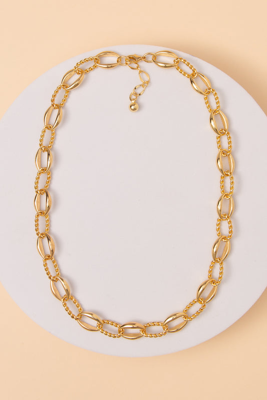 Harper Polished Multi-Textured Patterned Chain Link Necklace | Gold