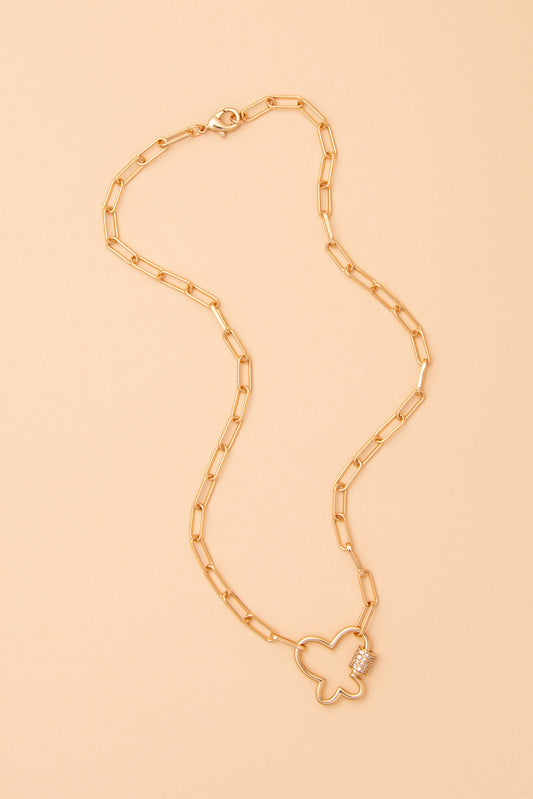 Raven Cubic Zirconia Pave Cutout Butterfly Lock Pendant Necklace | Gold