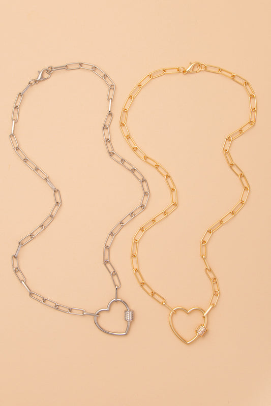 Victoria Cubic Zirconia Pave Cutout Heart Padlock Pendant Necklace