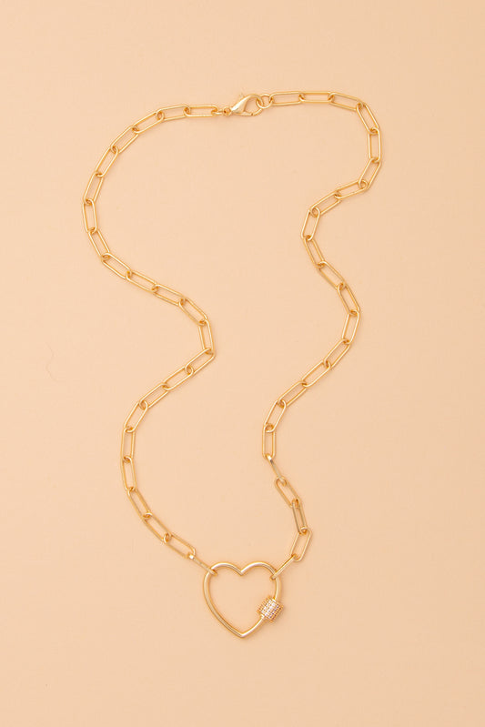 Victoria Cubic Zirconia Pave Cutout Heart Padlock Pendant Necklace | Gold