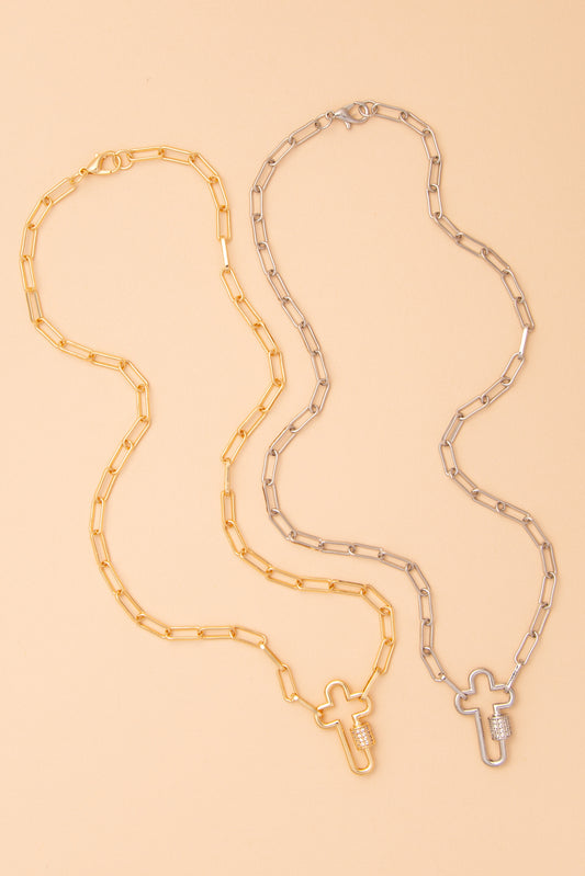 Claire Cubic Zirconia Pave Locked Cutout Cross Pendant Necklace