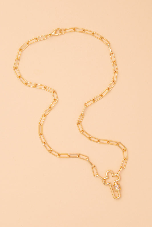 Claire Cubic Zirconia Pave Locked Cutout Cross Pendant Necklace | Gold