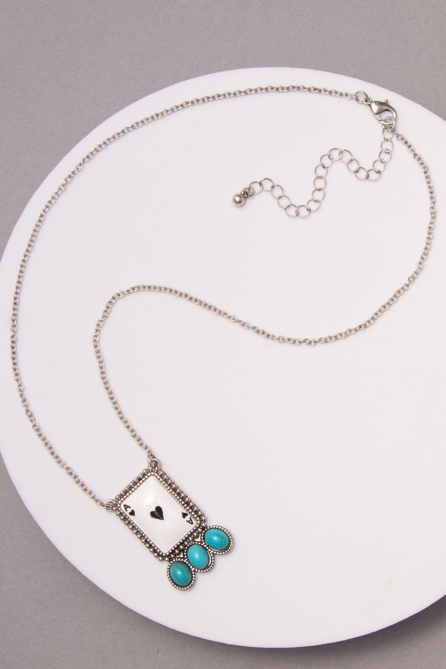 Elisa Western Ace of Hearts Enamel Pendant Necklace with Turquoise