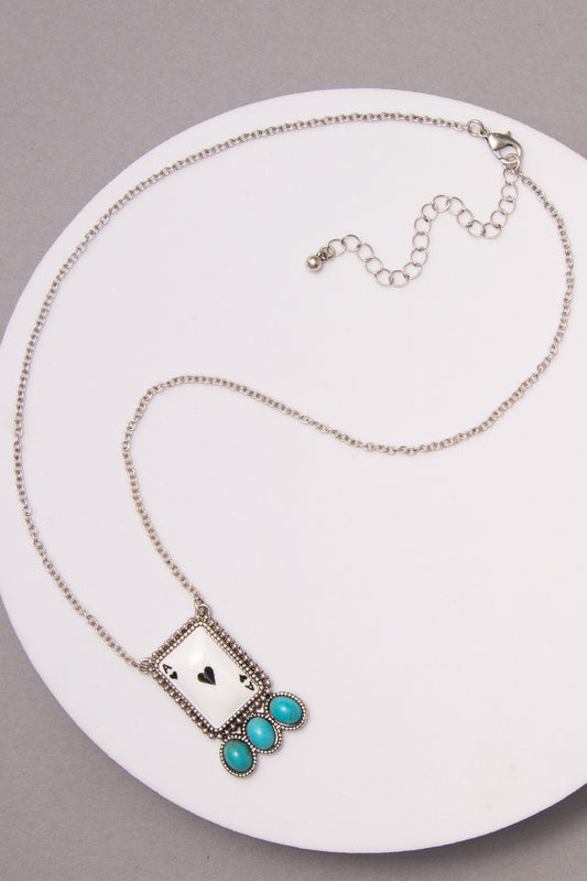 Elisa Western Ace of Hearts Enamel Pendant Necklace with Turquoise