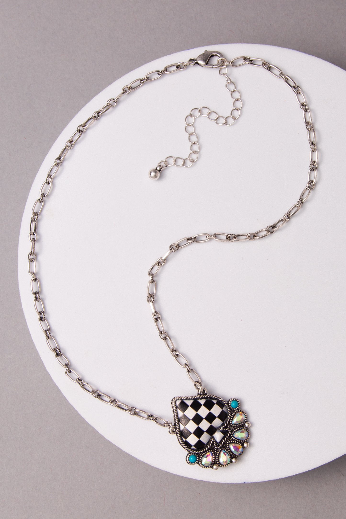 Amanda Western Checkered Spade Pendant Necklace
