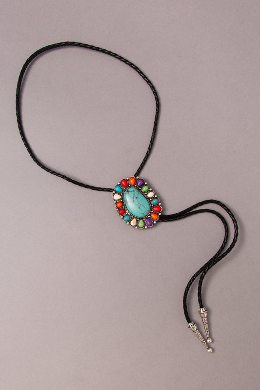 Scarlet Western Oval Turquoise Concho Bolo Necklace