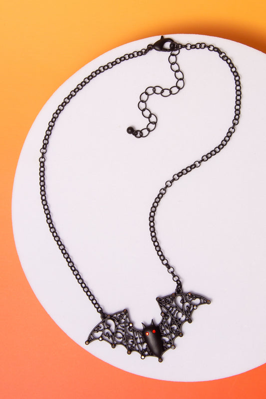 Sage Halloween Matte Finish Black Bat Pendant Chain Necklace