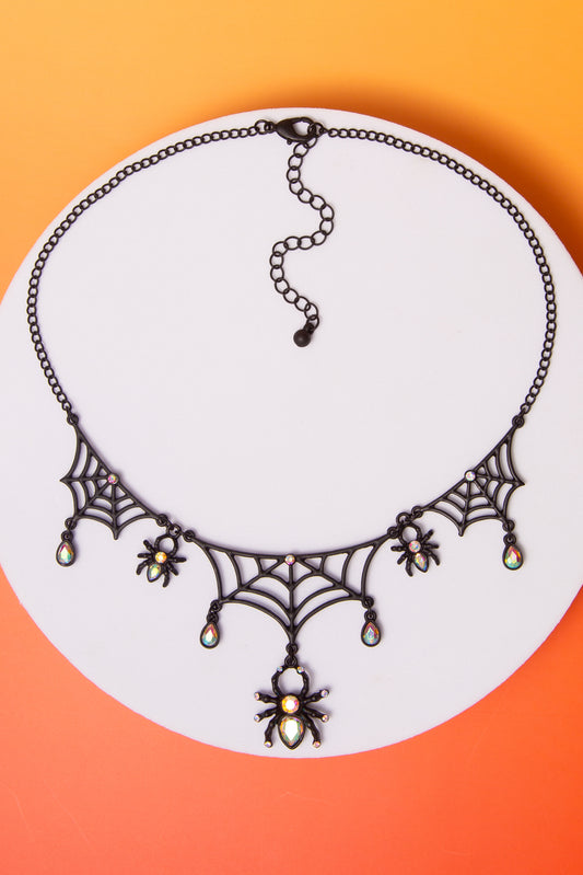 Lia Halloween Spiderweb Necklace with Spider Charms
