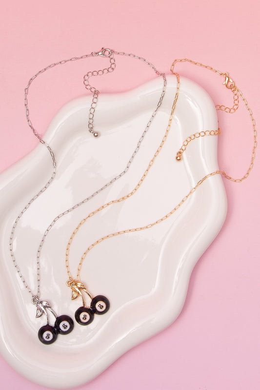 Harlow High Stakes Theme Enamel 8 Ball Cherry Pendant Necklace