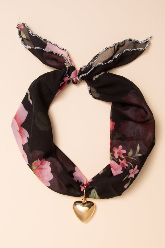 Kara Heart Pendant Scarf Tie-Back Necklace | Floral