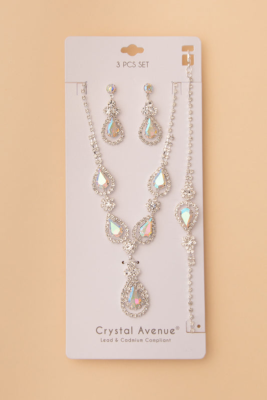 Joanna  Crystal Embellished Necklace, Earring and Bracelet 3 Pc Set | Iridescent