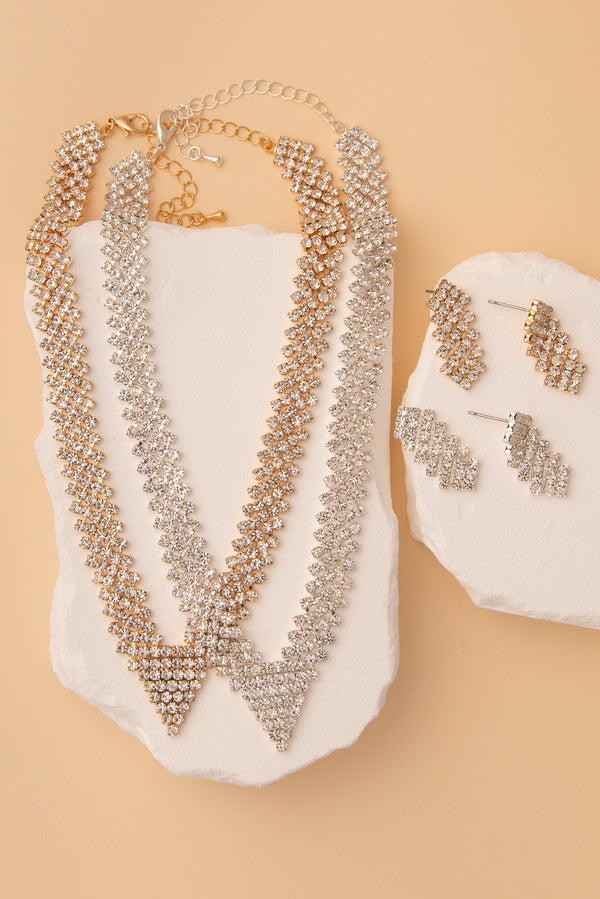 Bianca Crystal Rhinestone Pavé V-Shape Necklace & Earring Set