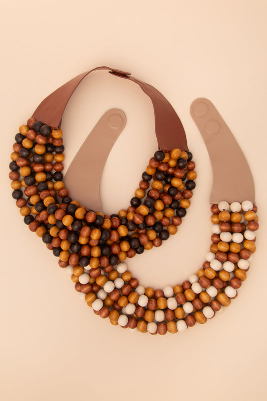 Emma Multi-Strand Glossy Wood Beaded Necklace