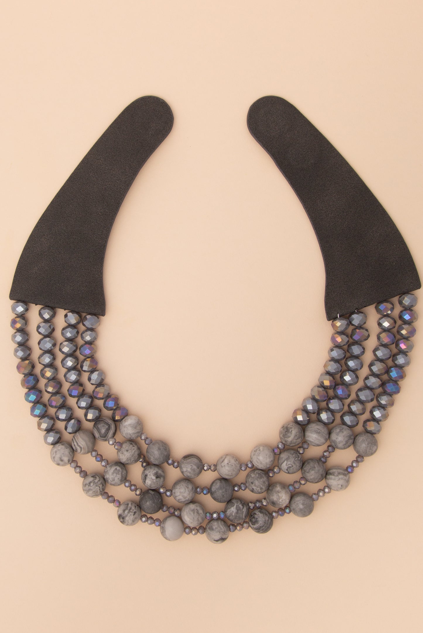 Amelia Multi-Strand Wood and Facet Beaded Necklace