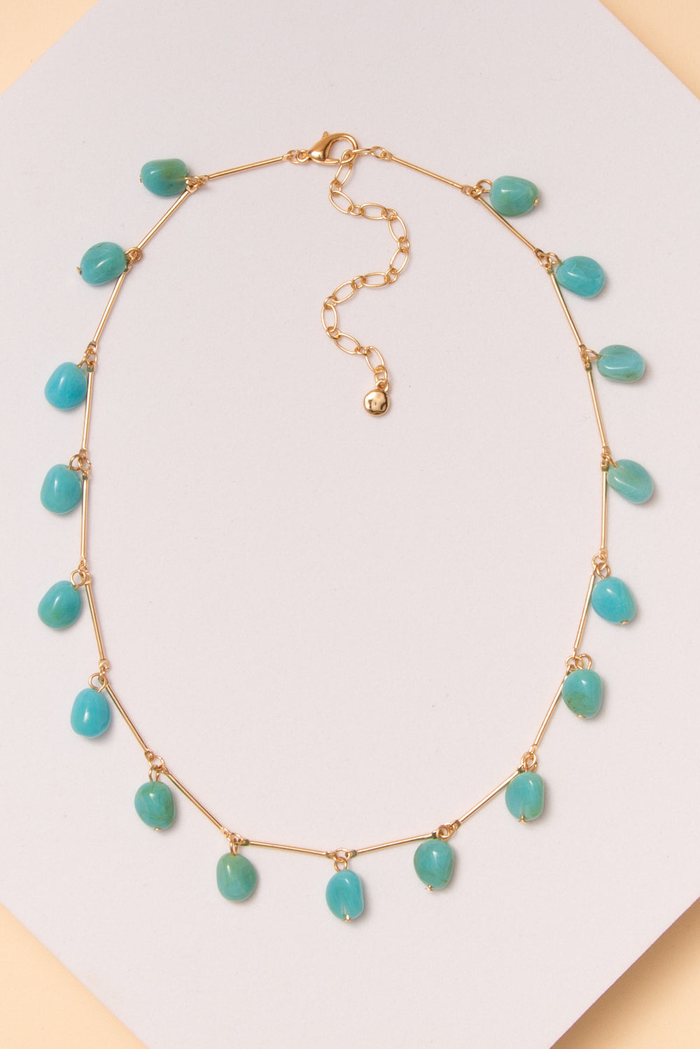 Rachel Turquoise Bead Station Necklace In Gold Tone Metal