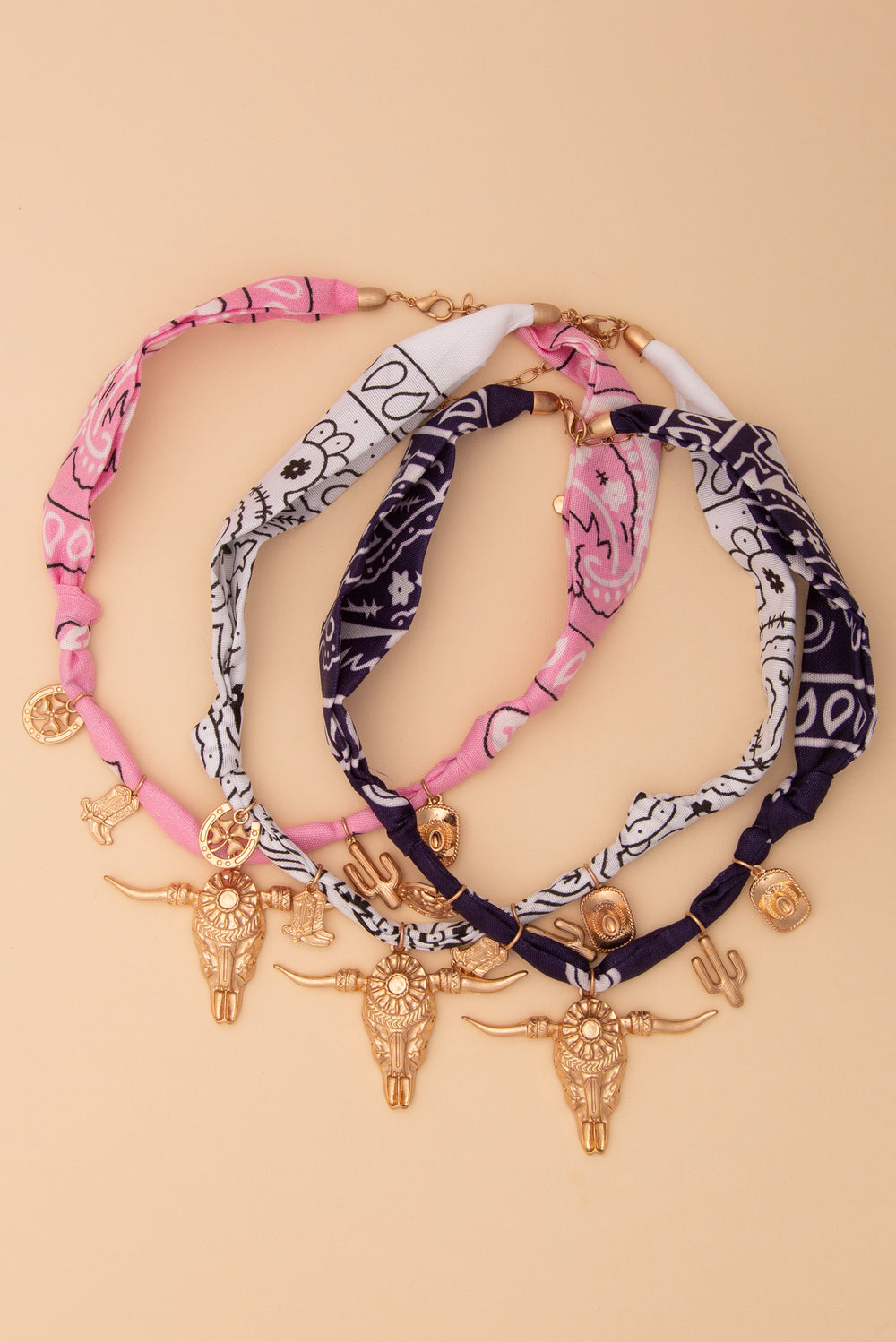 Brooklyn Bandana Western Theme Bull Charm Necklace