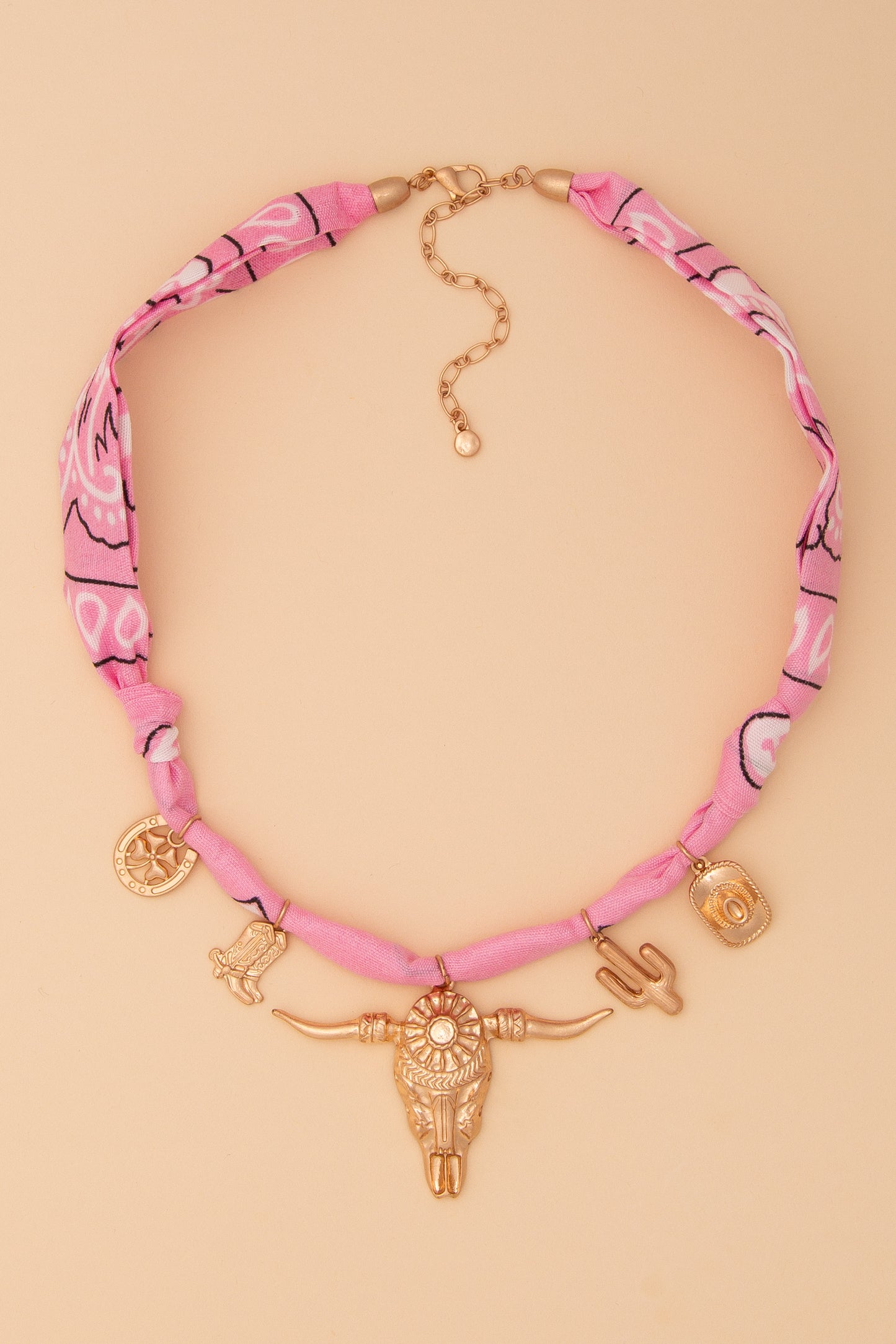 Brooklyn Bandana Western Theme Bull Charm Necklace