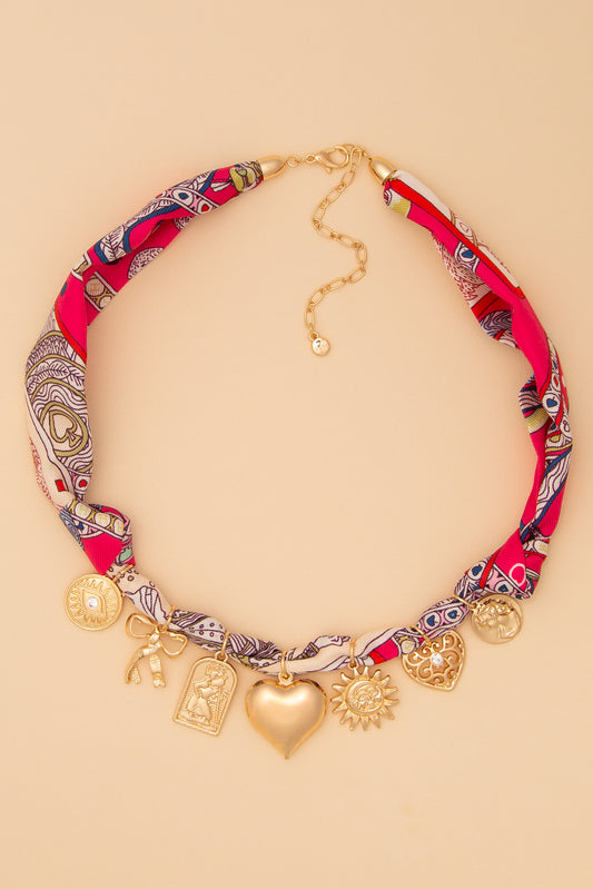 Amy Bandana Necklace with Heart Gold Trinkets