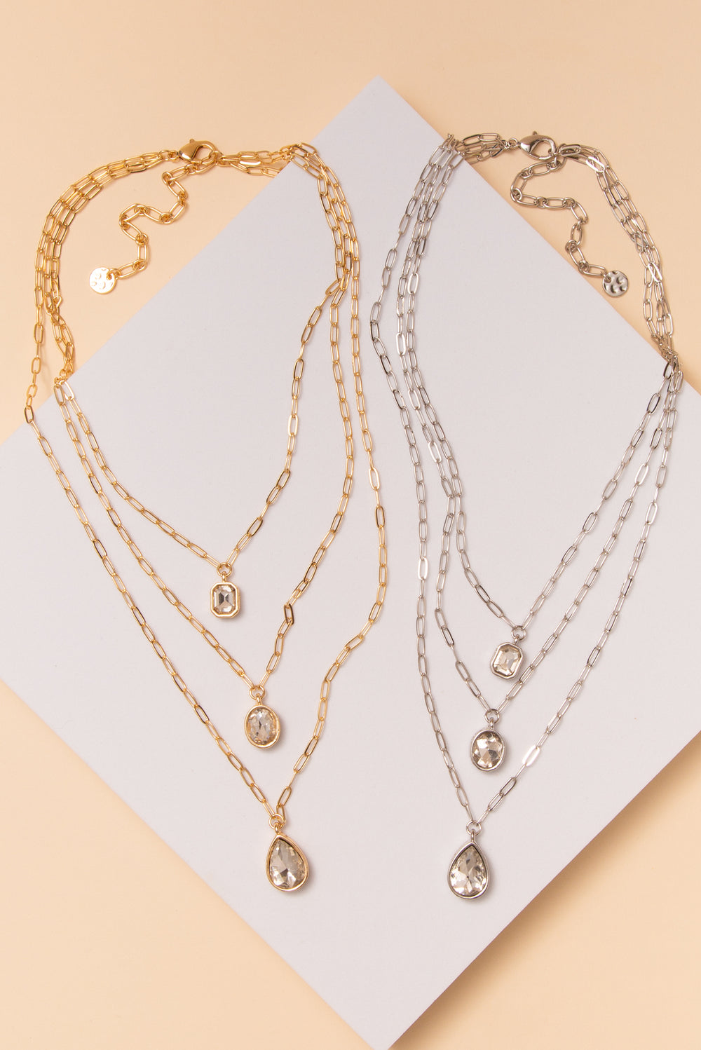 Khloe 3 Chain Stone Pendant Necklace