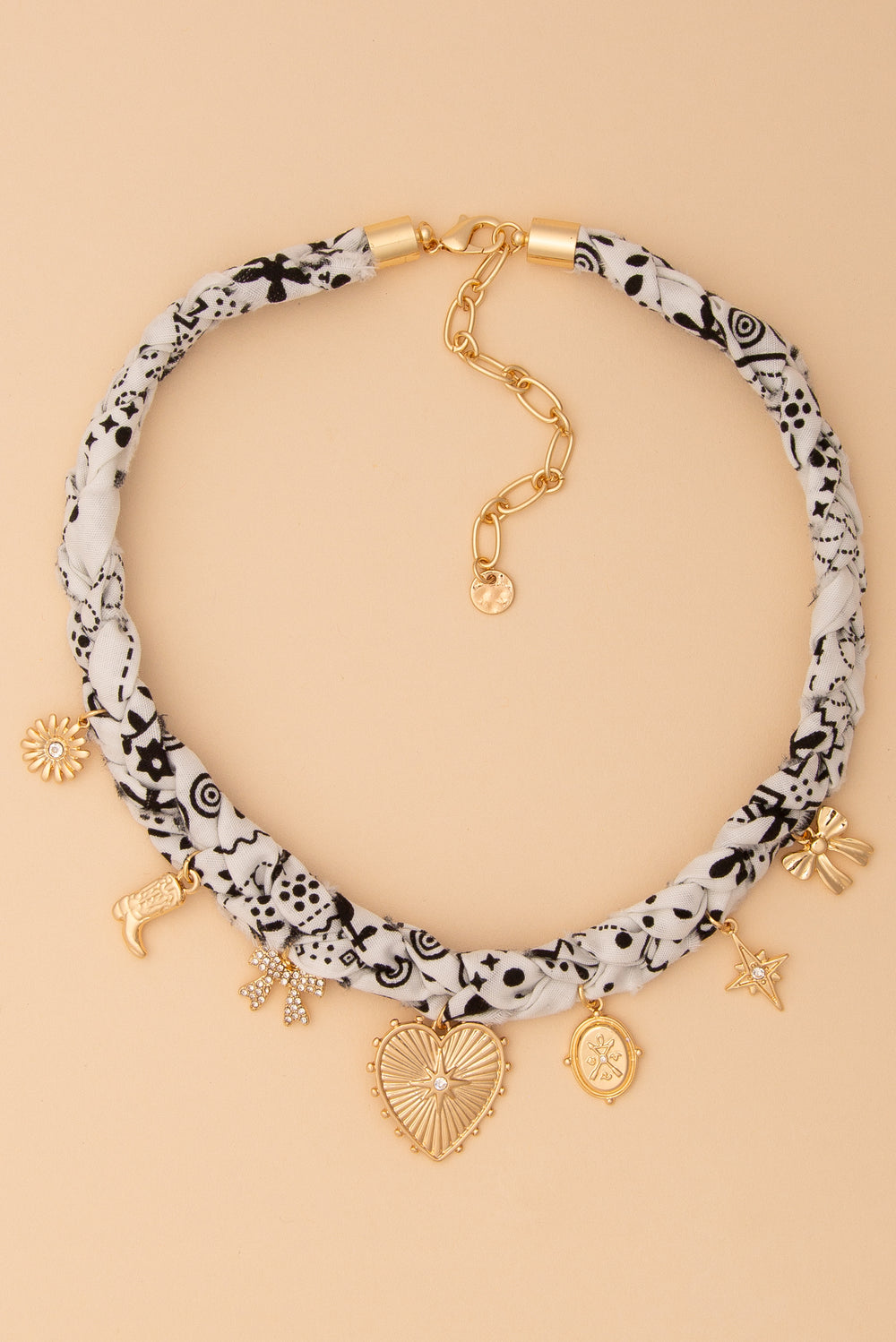 Grace Bandana Heart Necklace with Gold Trinkets