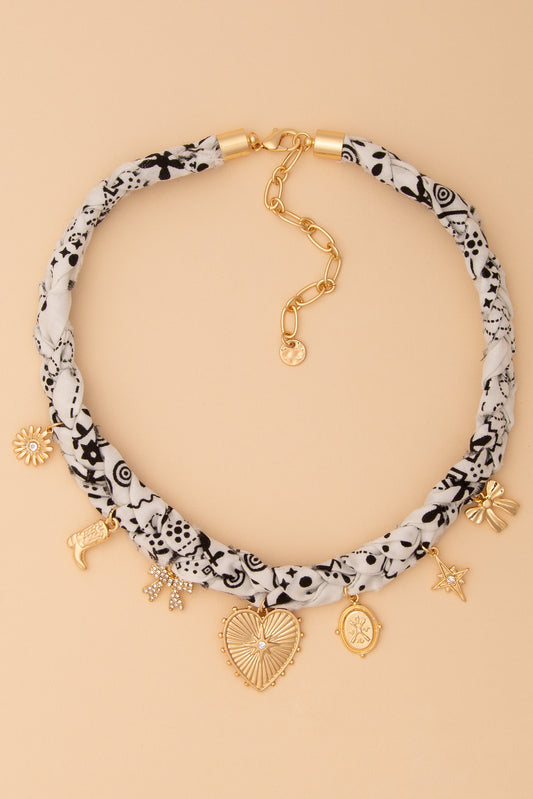 Grace Bandana Heart Necklace with Gold Trinkets