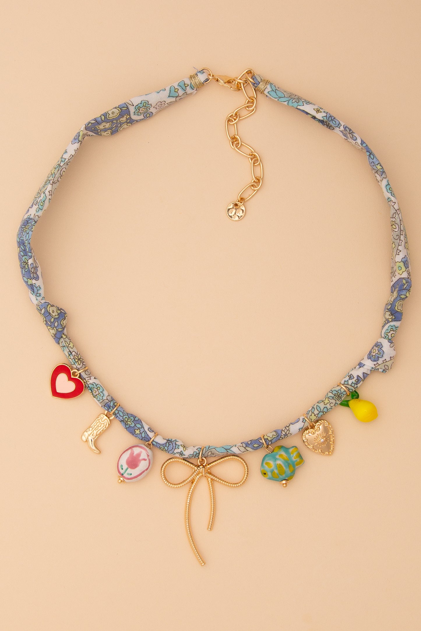 Madison Scarf Necklace with Gold Bow and Trinkets