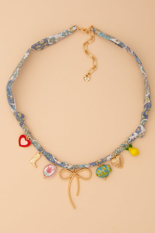 Madison Scarf Necklace with Gold Bow and Trinkets