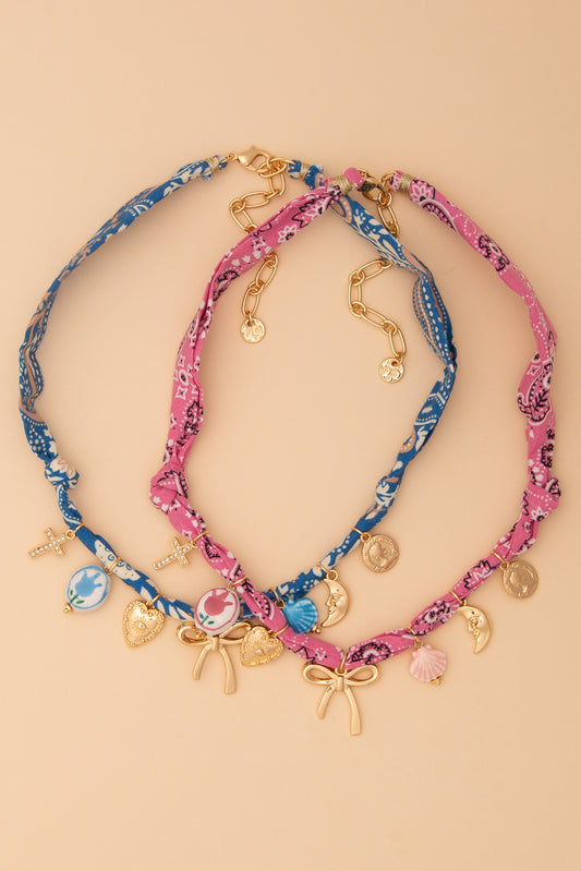 Olivia Bandana Necklace with Gold Bow and Charm Trinkets
