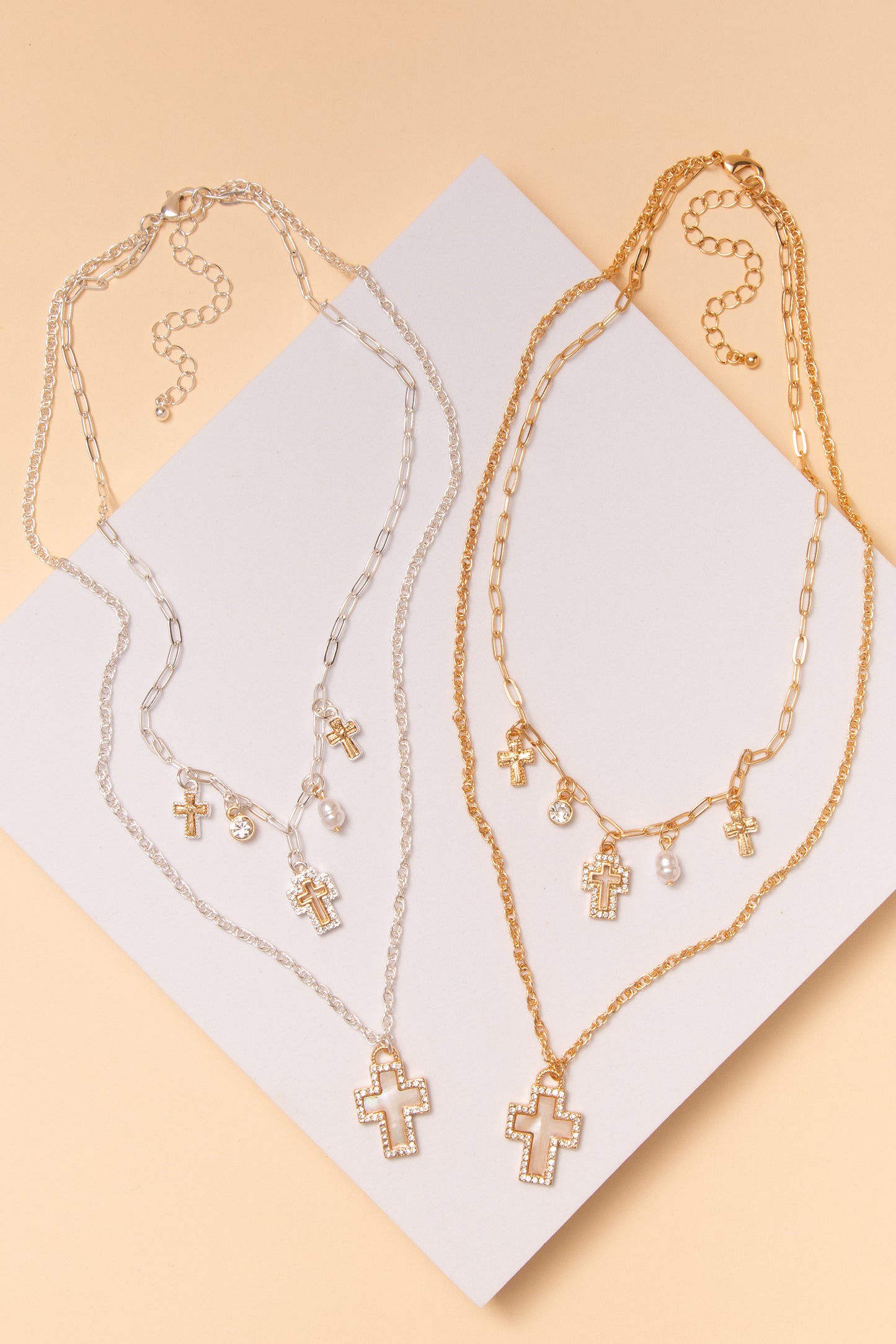 Lena Tailored Multi Chain Cross Charm Necklace