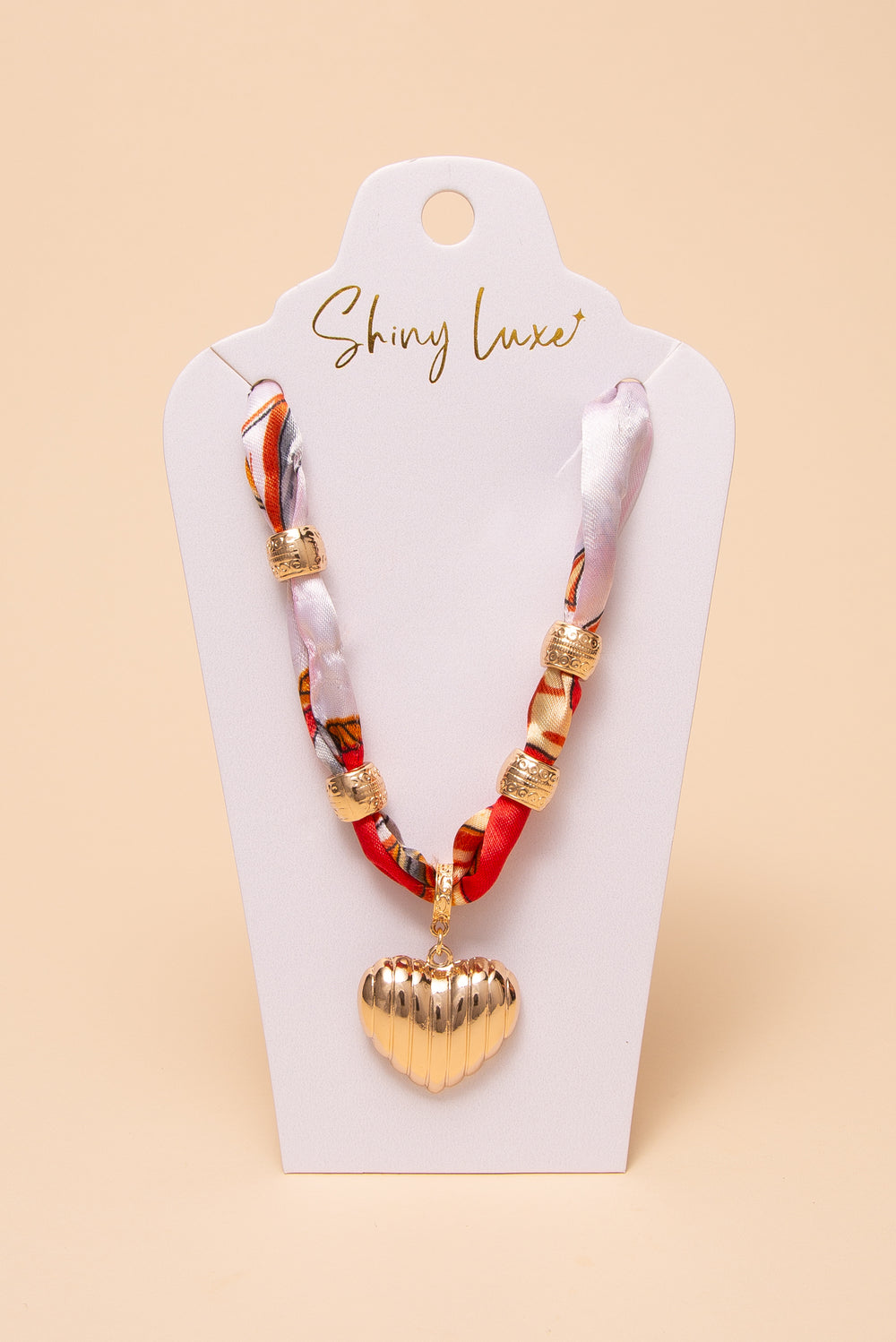 Amelia Colorful Fabric Braided Bandana Necklace with Textured Heart