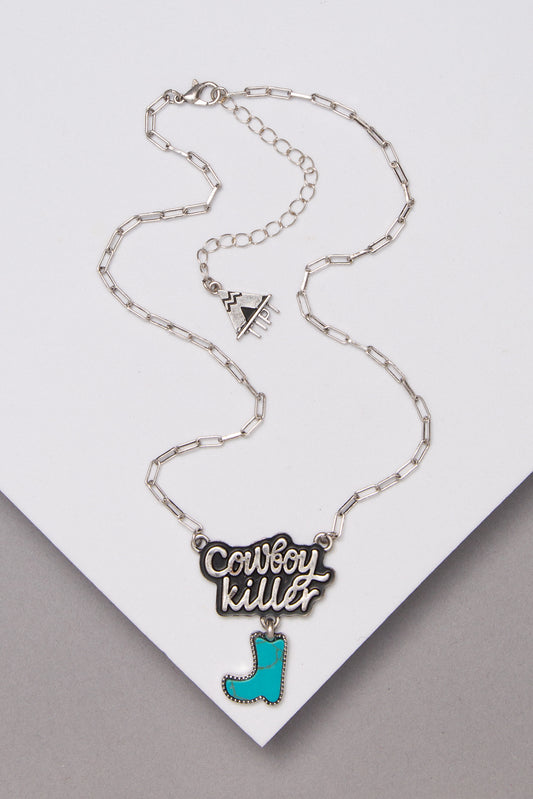Amanda Western Cowboy Killer Pendant Necklace with Turquoise Boot