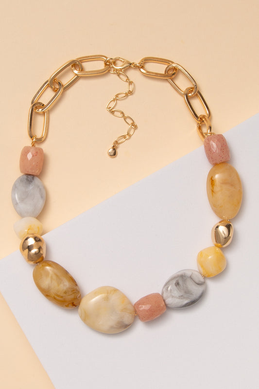Rachel Marbled Chunky Stone Bead Necklace | Ivory