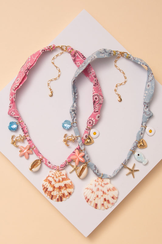 Elise Seashell Charm Scarf Necklace with Coastal Trinkets