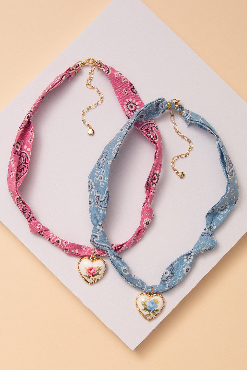 Elaina Floral Porcelain Heart Pendant Scarf Necklace with Bandana