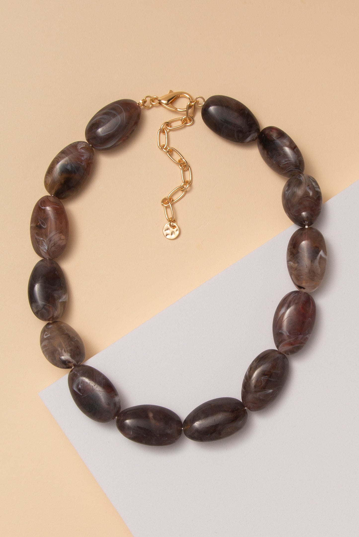 Gabrielle Marbled Oval Stone Bead Necklace | Dark Grey