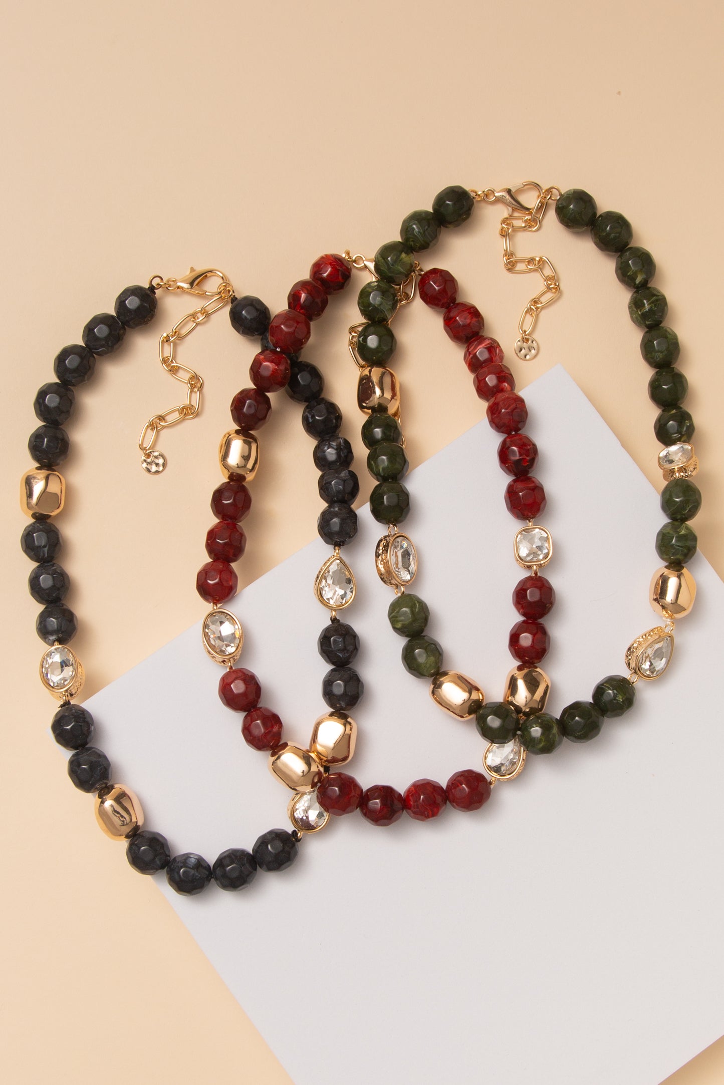 Cassandra Multi-Faceted Bead Necklace with Gold Tone