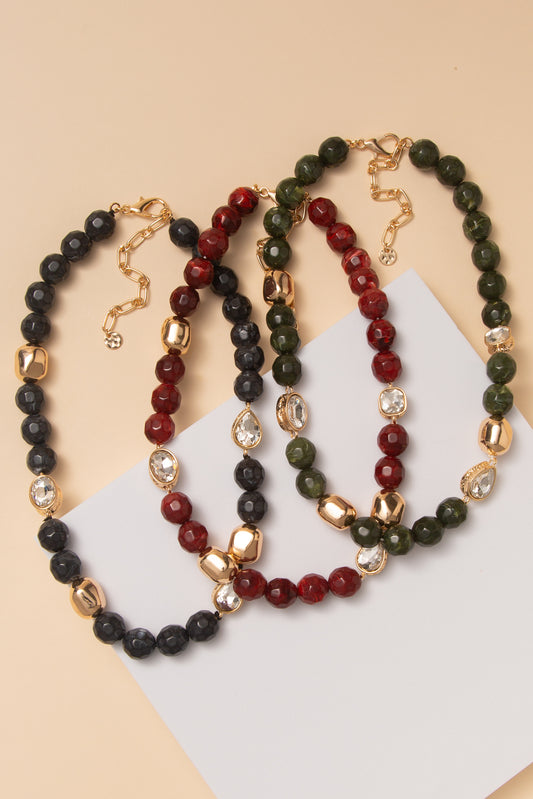 Cassandra Multi-Faceted Bead Necklace with Gold Tone