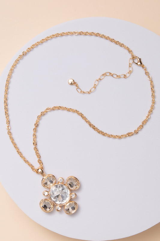 Jade Bezel-Set Crystal Cluster Pendant Necklace