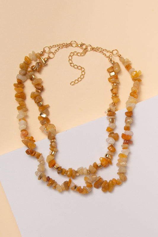 Jane Multi-Strand Freeform Resin Stone Bead Necklace | Beige