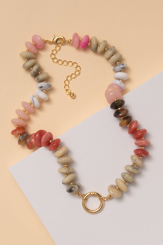 Aurora Marble Disc Stone Beaded Necklace | Pink