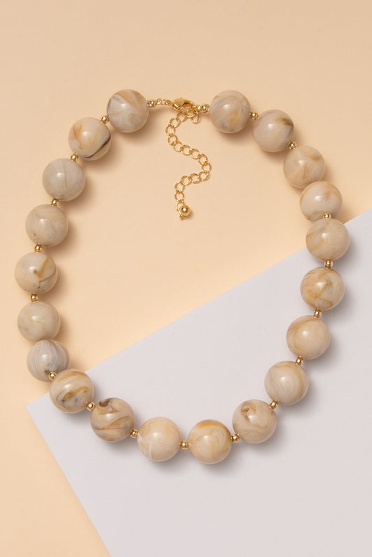 Sydney Marble Stone Beaded Necklace with Gold-Tone Metal Accents | Beige