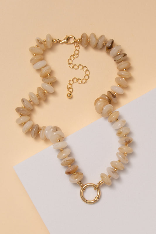 Evelynn Marble Disc Stone Beaded Necklace (Copy) | Beige