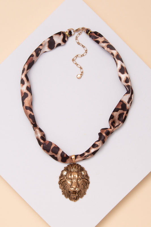 Rosa Lion Head Leopard Print Necklace
