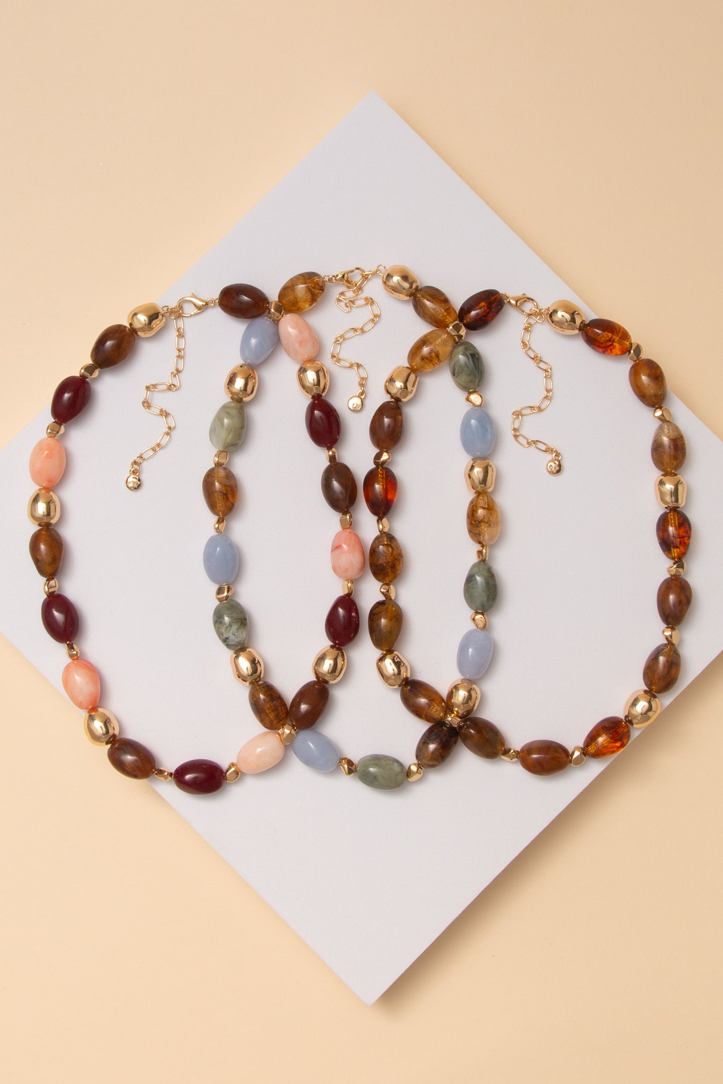 Sasha Marbled Finish Multicolor Oval Stone Bead Necklace