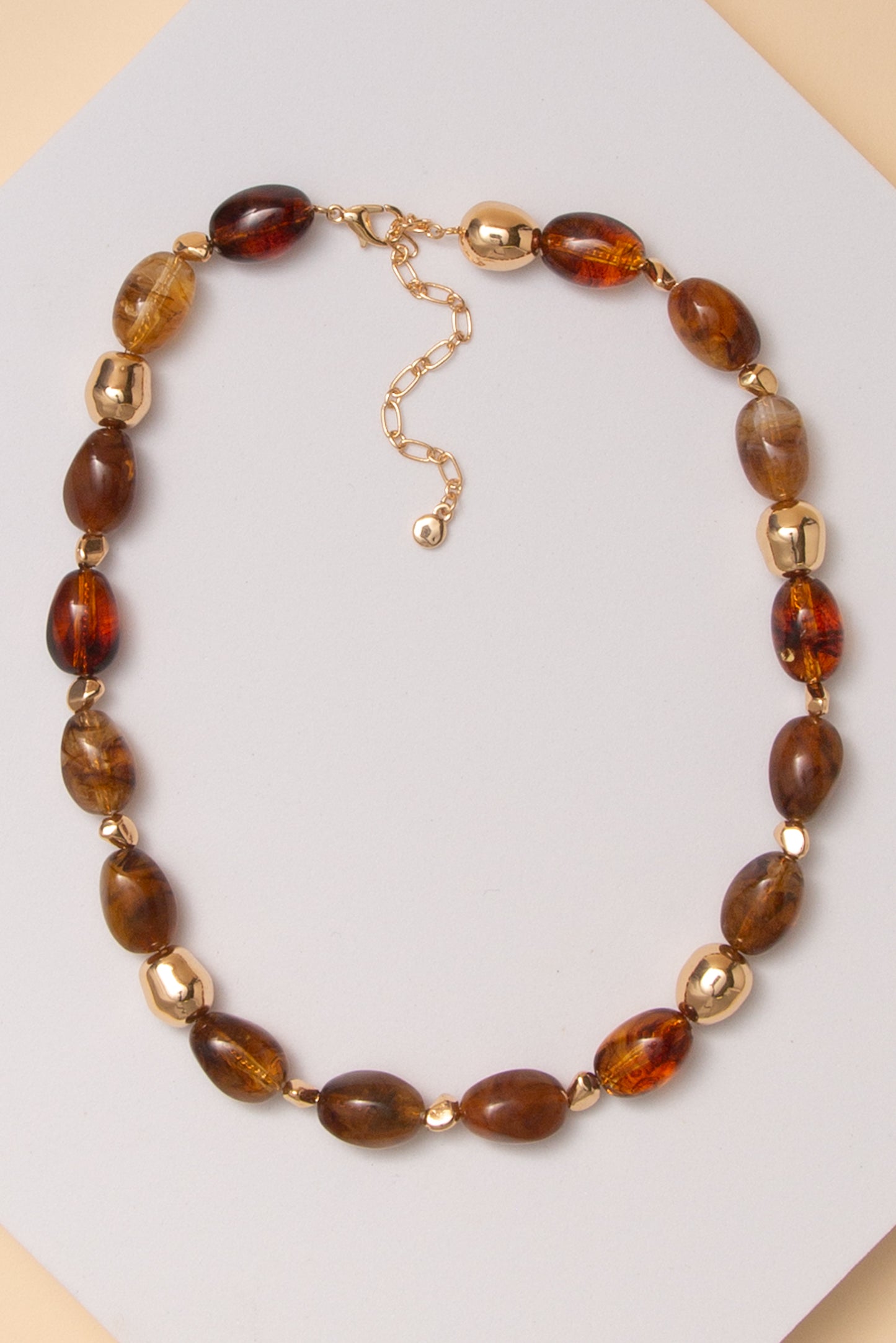 Sasha Marbled Finish Multicolor Oval Stone Bead Necklace | Brown