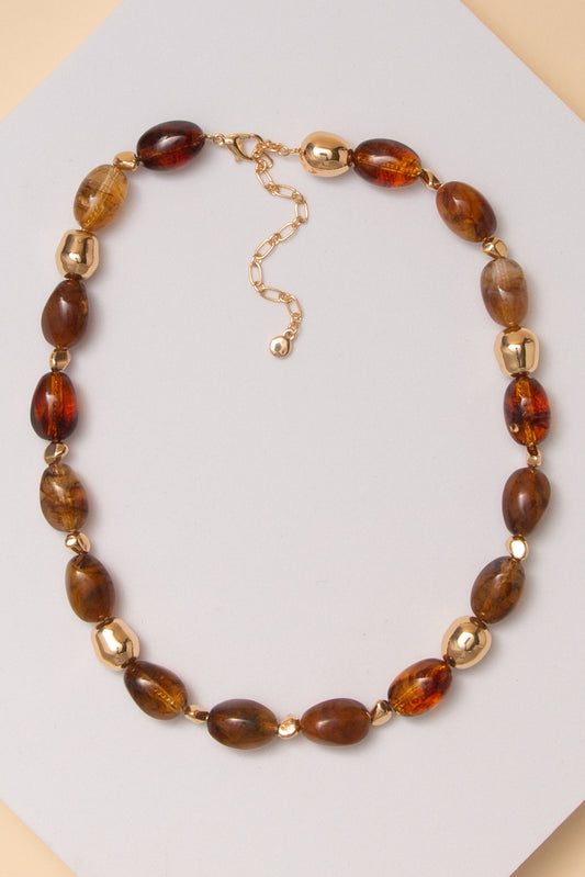 Sasha Marbled Finish Multicolor Oval Stone Bead Necklace | Brown